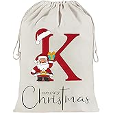 Asisca 27 x 19 Inch Christmas Santa Sack, Personalized Monogram Letter Bag with Drawstring, Large Reusable Canvas Santa Bag for Gifts, Christmas Party Supplies (Letter K)