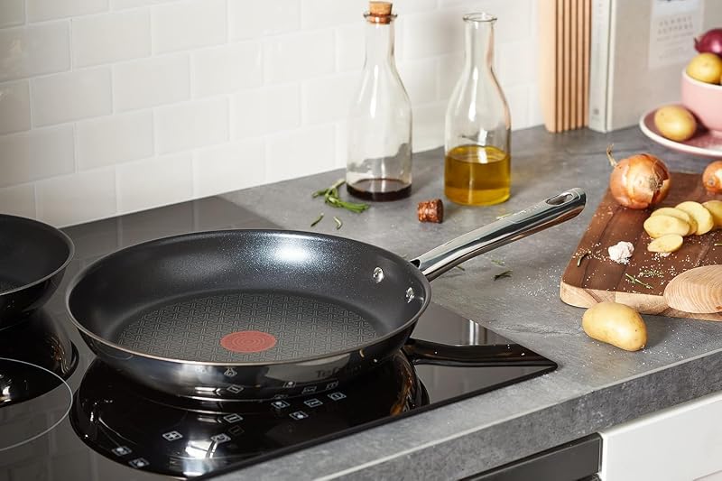 Tefal duetto - frigideiras antiaderentes, fundo grosso, resistente a impactos reforçado, fácil limpeza, todos os tipos de placas, cor ferro, conjunto de 3 frigideiras em aço inox 20/24/28 cm