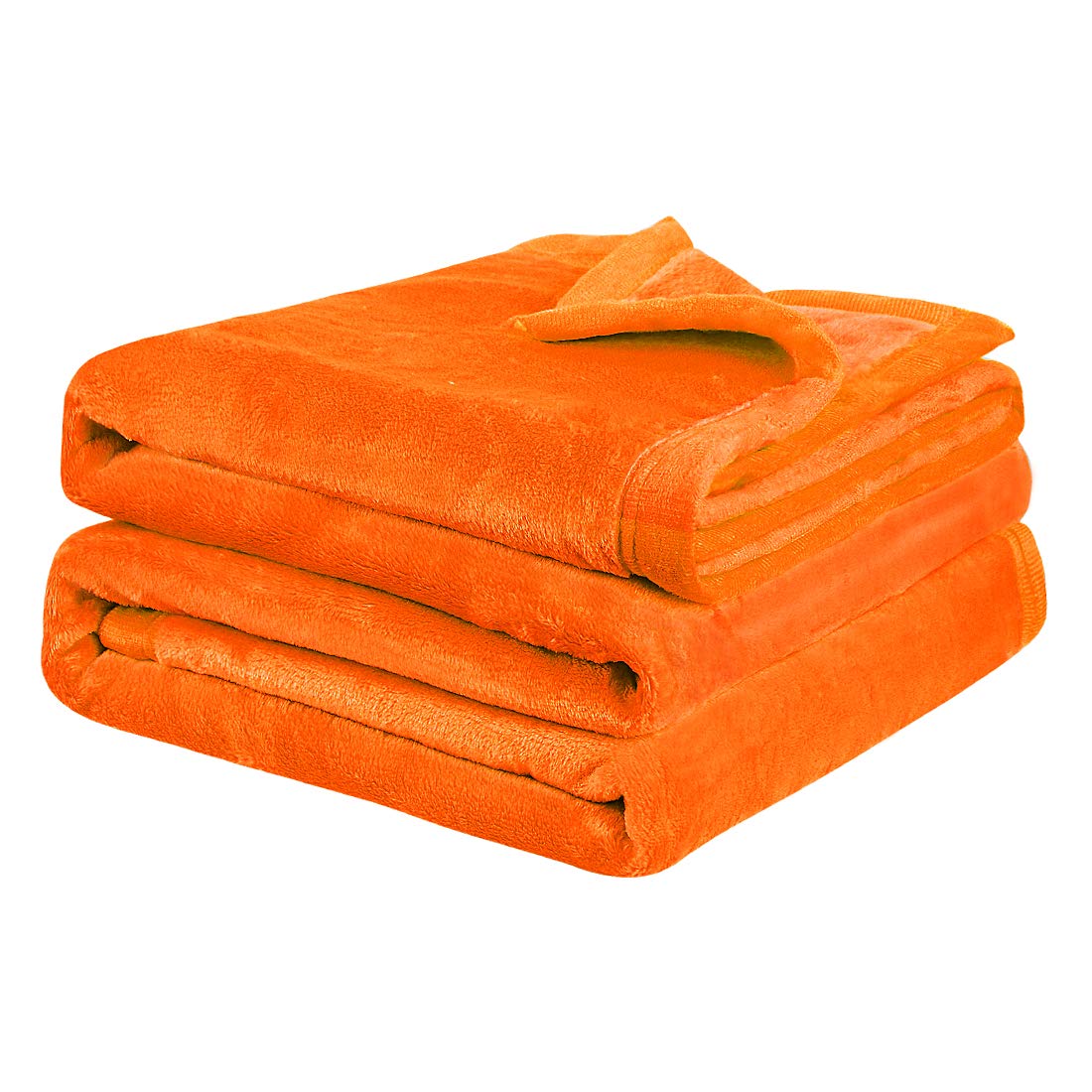 PiccoCasa Flannel Fleece Blanket Soft Lightweight Warm Fuzzy Blanket for All-Seasons, Wide Hemmed Luxury Comfy Decorative for Couch Living Room Bright Orange Double (150 x 200cm)