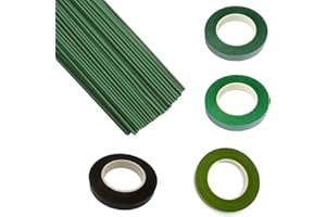 Swpohrat 50 pcs 2 Guage 11.8 Inch Floral Stem Wire and 4 Rolls 1/2 Inch Wide Floral Tape for Craft Pipe Cleaner Bouquet,Wedding Bouquet,Flower Pens,Arts and Crafts Making