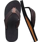 KuaiLu Men's Yoga Mat Leather Flip Flops with Arch Support Comfortable Cushion Walking Thong Sandals Slip On Indoor Outdoor