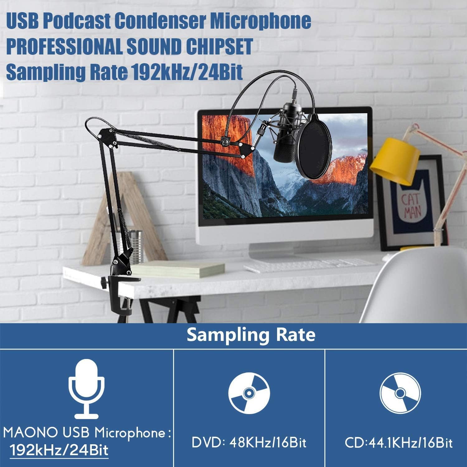 USB Microphone Kit 192KHZ/24BIT Plug & Play MAONO AU-A04 USB Computer Cardioid Mic Podcast Condenser Microphone with Professional Sound Chipset for PC Karaoke, YouTube, Gaming Recording: Musical Instruments