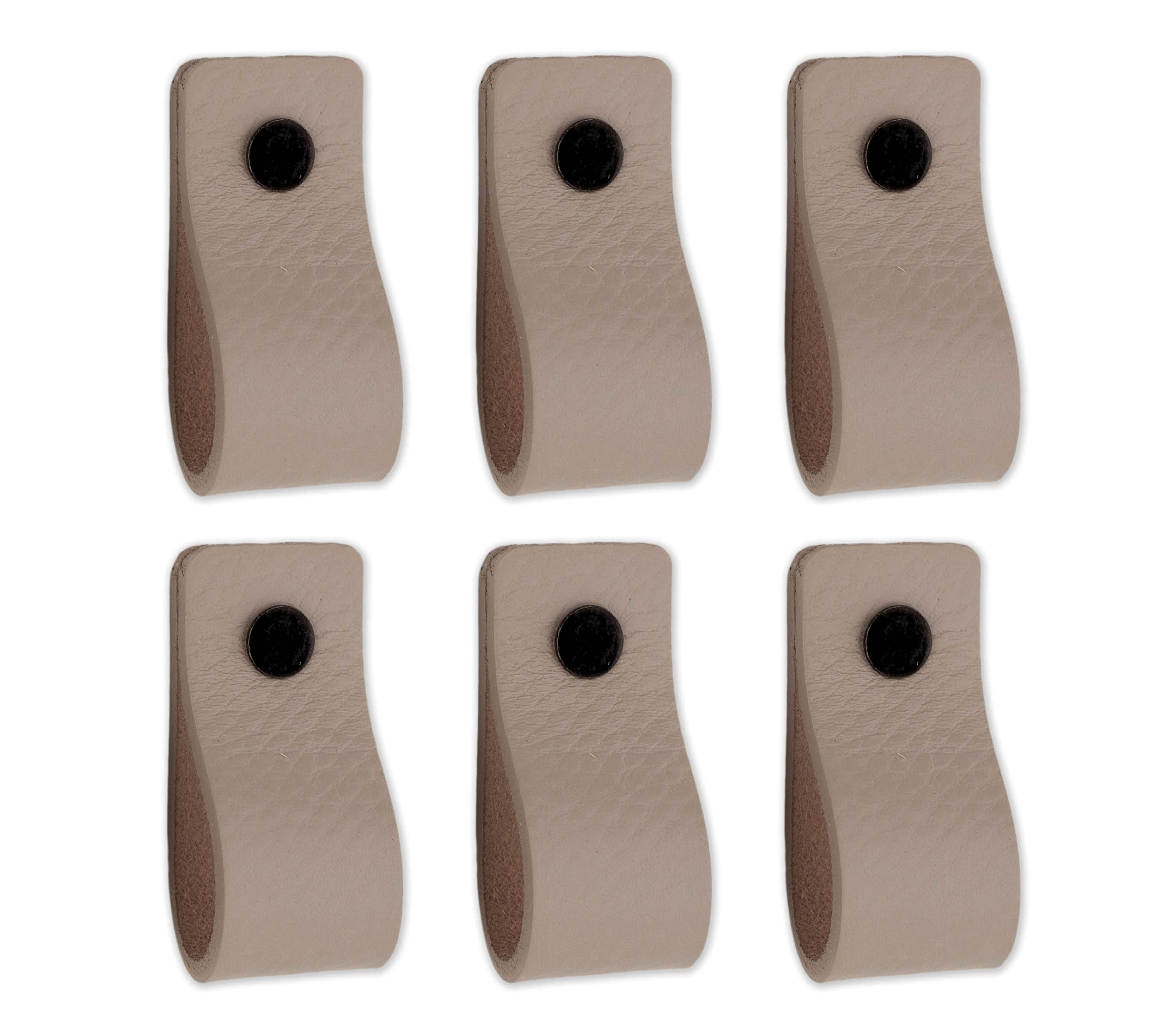Brute Strength - Leather Handles - Light Grey - 6 pcs - 12.5 x 2.5 cm - Cabinet, Door Handle for Kitchen, Bathroom, Dresser