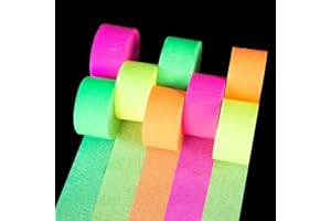 MAQIHAN 656feet Neon Streamers - 8 Rolls Black Light Reactive Fluorescent Crepe Paper Streamers, Neon Party Decorations Glow 