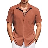 COOFANDY Mens Short Sleeve Button Down Shirts Casual Cotton Beach Summer Linen Textured Shirts