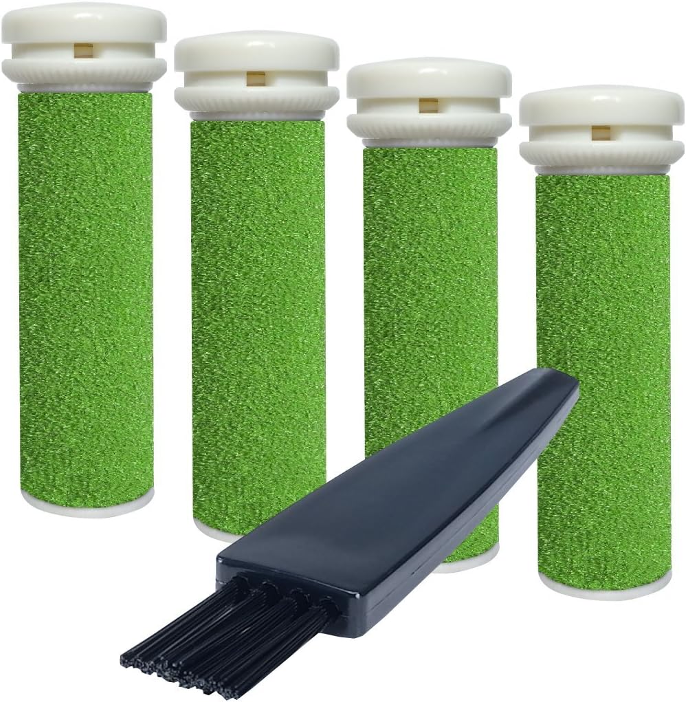 Replacement Rollers x4 by myPentos refills Compatible with Emjoi Micro-Pedi Callus Remover EXTREME COARSE ★BONUS★ Complimentary Cleaning Brush - Rollers Remove Rough, Hard, Dry, Cracked & Callused Skin from Feet