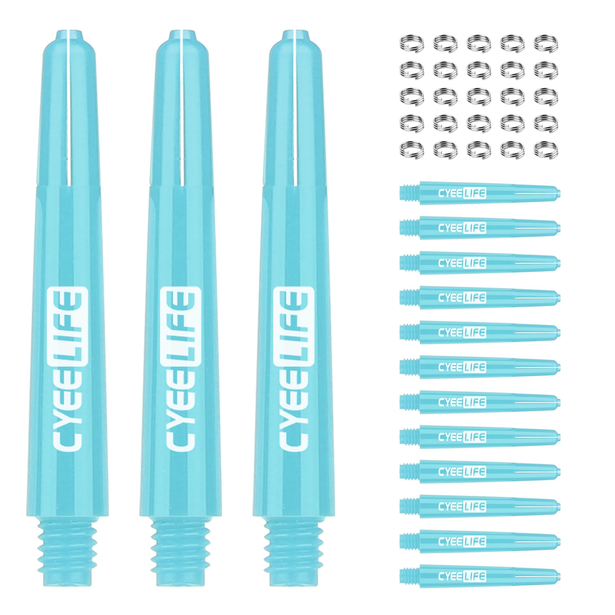 CyeeLife 15pcs Dart Shafts with 20pcs Metal o Rings,5 sets Plastic stems Blue 41mm