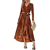 BerryGo Women's Velvet V Neck Wrap Semi Formal Dress Cocktail Party Maxi Dress for Wedding Guest
