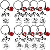 GXXMEI 10PCS Teacher Appreciation Gift Keychains - Round Shape Pendant Key Chain, Graduation, Back to School, Christmas, Thank You Gift for Teacher in Bulk, Silver and Red