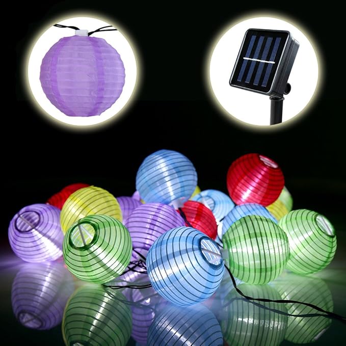 Lamker 30 LED Solar Lichterkette Lampions Laterne Außenlichterkette Solarbetrieben Wasserdicht Beleuchtung Außen Dekoration f