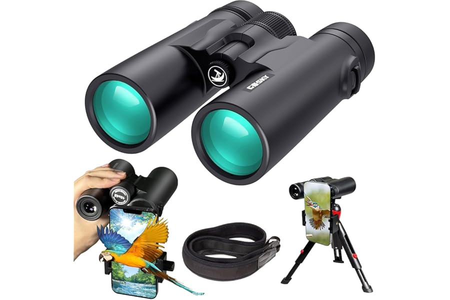 Gosky 10x42 Roof Prism Binoculars for Adults, HD Professional Binoculars for Bird Watching Travel Stargazing Hunting Concerts Sports-BAK4 Prism FMC Lens-with Phone Mount Strap Carrying Bag