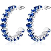 Linawe Hypoallergenic Stainless Steel Chunky Hoop Earrings for Women, Gold/Silver Tones, Birthstone Rhinestone Imitation Diamond Crystal Cubic Zirconia Large Half Hoop Earrings