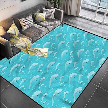 Buy Area Rugs Print Large Carpet Teal Japanese Ocean Cartoon Bedroom Carpet For Living Room Bedroom Playing Room 5 7 X8 6 Online At Low Prices In India Amazon In