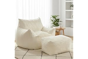 MunmenEly Bean Bag Chair with Ottoman - 41" Comfy BeanBag Floor Lounge Sofa Accent Chair for Teens with Armrests | Cozy Fluff