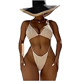 OYOANGLE Women's Sexy One Piece Swimsuit Criss Cross String Bikini Swimsuits Thong Bathing Suits