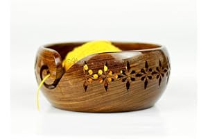 Nagina International Rosewood Crafted Wooden Yarn Storage Bowl With Carved Holes & Drills | Knitting Crochet Accessories (Medium)