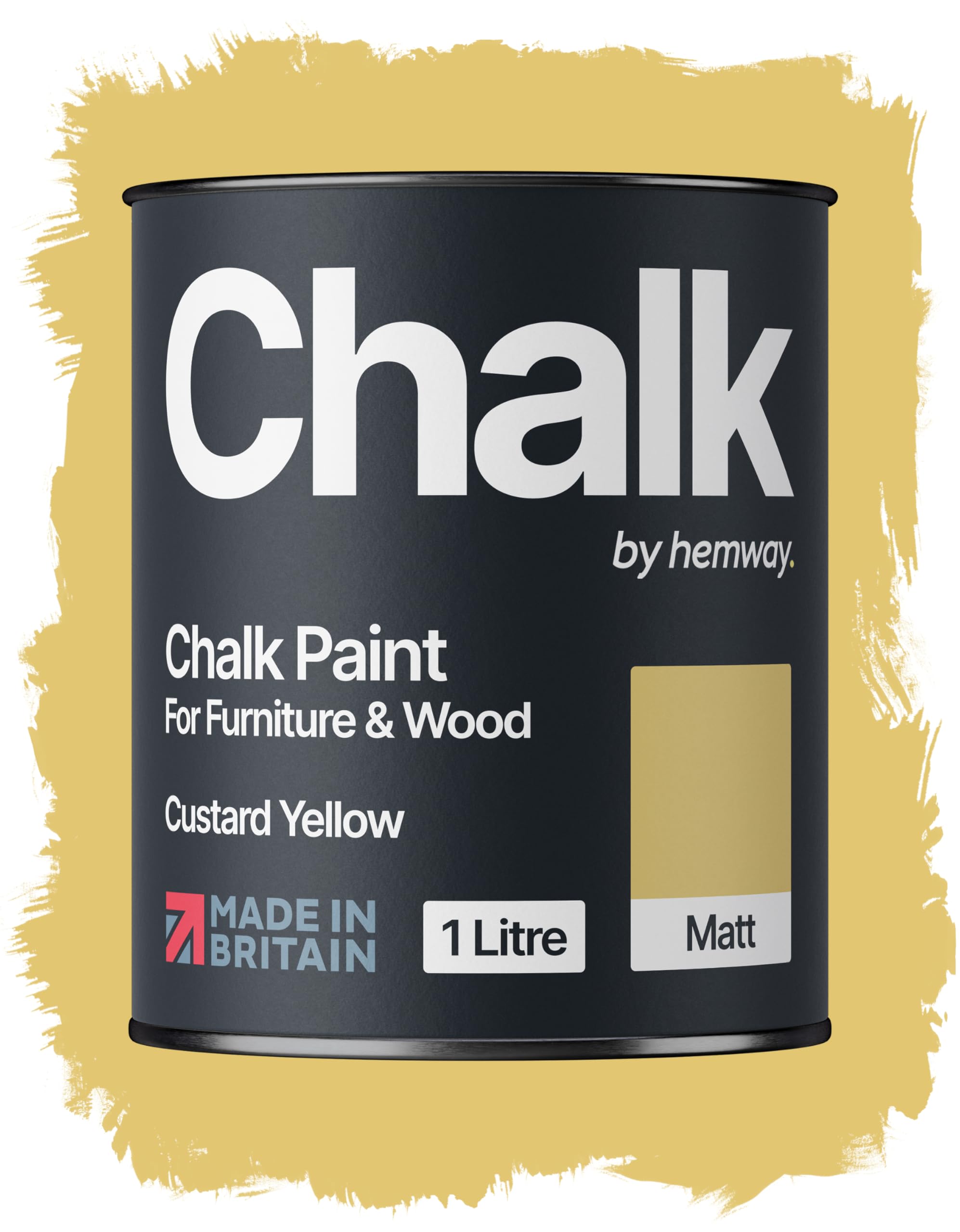 Hemway Chalk Paint Custard Yellow Furniture Paint 1L, Matt Finish Shabby Chic, Chalk Furniture & Walls, Quick Dry & 1 Coat