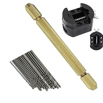 DIY Crafts Dual Side Brass Pin Vise Hand Drill Jewelry Drilling Chuck + Micro Twist Drill Point (Drill Point Both Side) + Mini Hand/Bench Wise Combo Pack of 3 Items (Pack of 3 Pcs, Design No # 1)