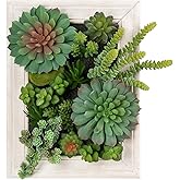 Hollyone Artificial Succulents Hanging Plants Large Rectangle Wall Shelves Fake Hanging Plants Artificial Plant Wall Décor with Wooden Planter for Indoor Outdoor Bedroom Bathroom Boho Wall Decor White