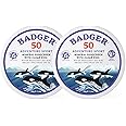 Badger Biodegradable Reef Safe Sunscreen, SPF 50 Mineral Sunscreen, 98% Organic Ingredients, Unscented, Water Resistant Adventure Sport Sun Cream, Travel Size 2.4 oz Tin, 2-Pack