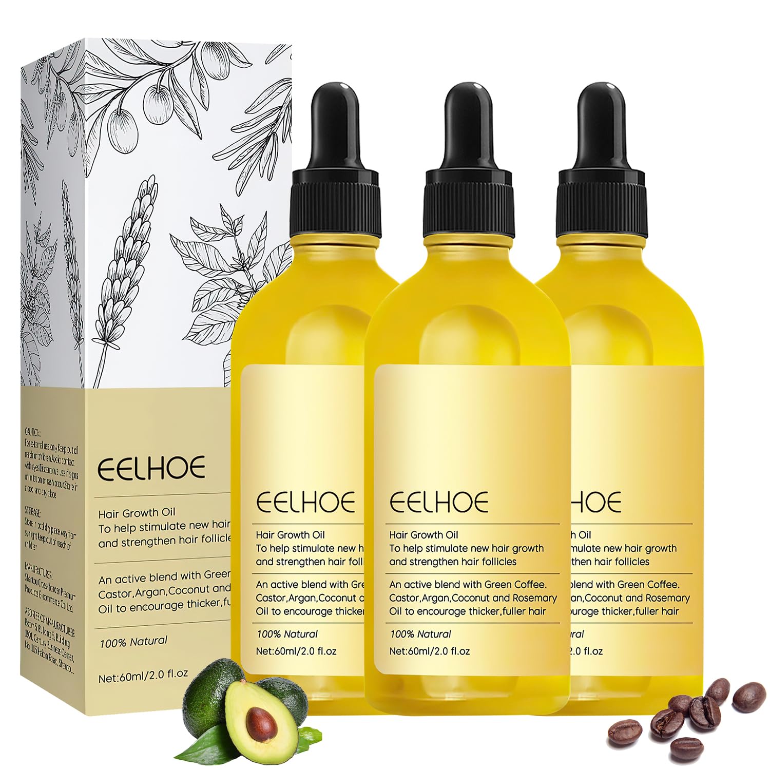 Photo 1 of 3pcs Carvenchi Natural Hair Growth Oil, Veganic Formula for Reducing Hair Loss and Nourishing Dry, Damaged Hair (180ML)