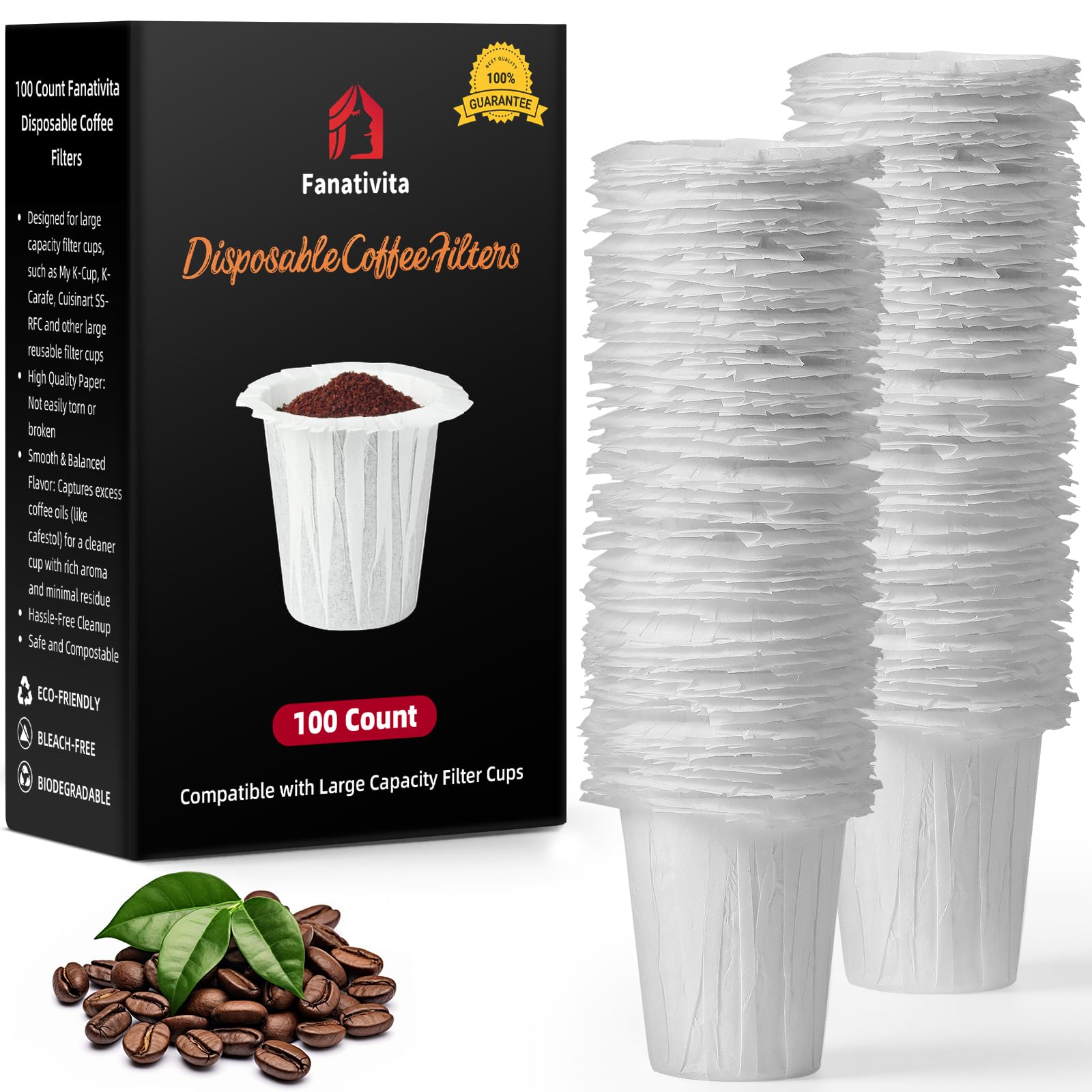 Photo 1 of Fanativita Disposable Coffee Filters for My K-Cup, K-Carafe, Cuisinart SS-RFC and Other Large Reusable Filter Cups (White 100 Count)