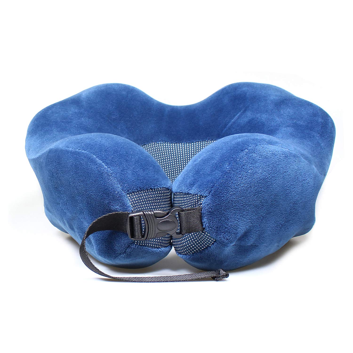 Travel Pillow, Comfortable & Breathable 100% Pure Memory Foam Neck Pillow for Traveling Car Airplane Bus Train with Portable Drawstring Bag(Adult Size, Blue)