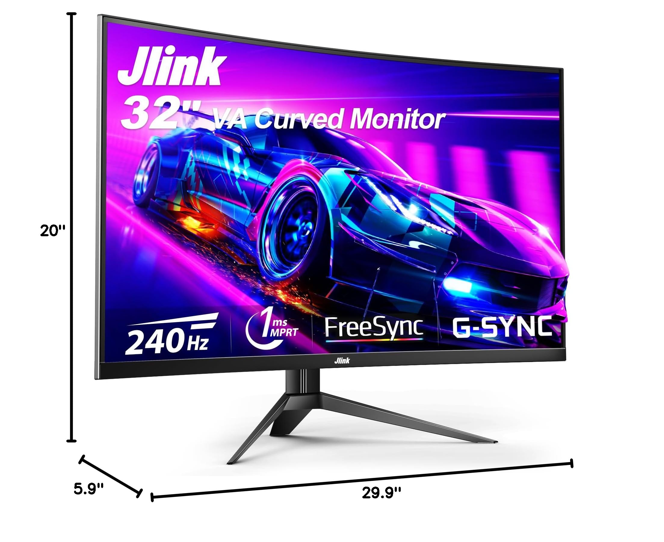 Jlink 32-Inch Curved Gaming Monitor up to 240Hz,1080P Computer Monitor 1500R/1ms(MPRT)/Low Blue Light,Frameless PC Monitor with HDMI DisplayPort, Freesync & G-sync Compatible, Tiltable/VESA Mountable