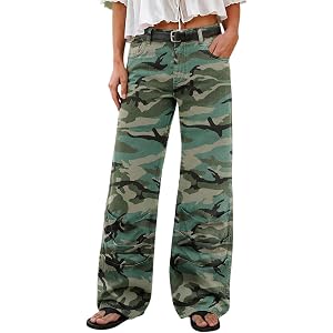 Flamingals Mid Rise Wide Leg Pants for Women | Pleated Camo Print Stretch Casual Trendy 2026 Pants