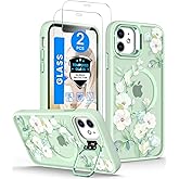 Dretal Magnetic for iPhone 11 Case Floral,Screen Protector,Built-in Lens Ring Stand,Military-Grade Protection,Translucent Matte Magnetic Shockproof Flower Pattern Case for Women Girls-Hibiscus