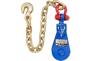 SENKEYFE Upgraded Snatch Block with Chain, Snatch Block 4 Ton WLL, for 1/2 Inch Wire Ropes,Snatch Block Pulley for Towing and Recovery，Rollback Wrecker Car Carrier Tow Truck Accessories