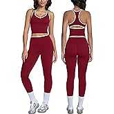 ABOCIW Womens Color Block Workout Sets Racerback Tank Top High Waist Leggings Gym Set Yoga Pilates Outfits