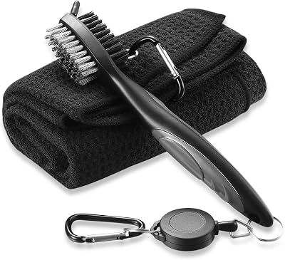 pzihao Golf Club Brush and Towel Kit with Carabiner Black Gray