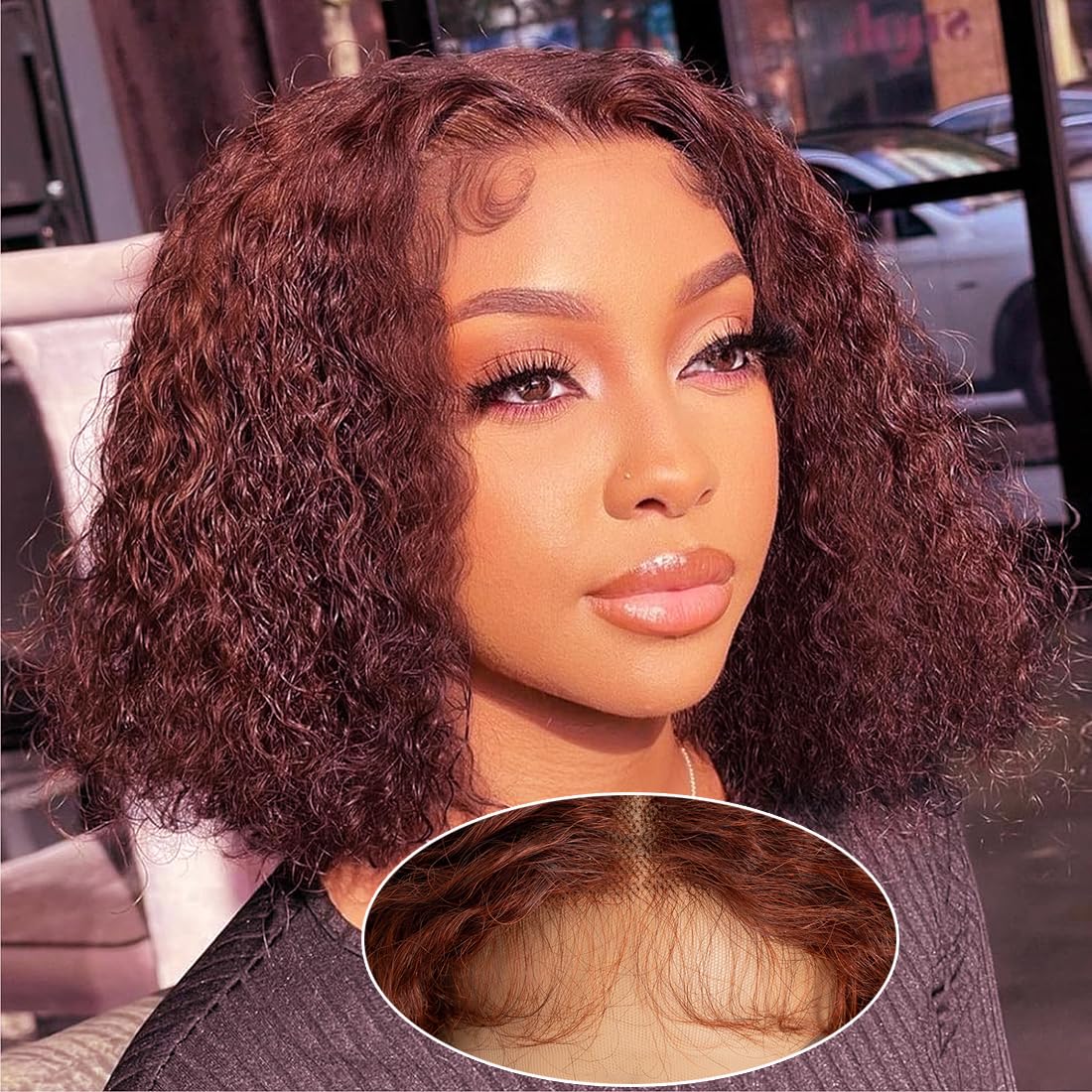 Short Kinky Curly Lace Front Wig 10 inch Bob Deep Curly 13X4X1 HD Lace Front Wig for Women Brazilian Virgin Human Hair Wigs with Bangs Natural Looking 33A
