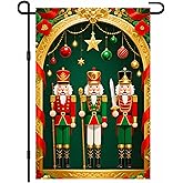 IVN Christmas Garden Flag 12x18 Inch Double Sided Classic Nutcracker Soldiers with Ornaments Outdoor Yard Flag for Outside Home Front Door Lawn Porch Patio Welcome Decor