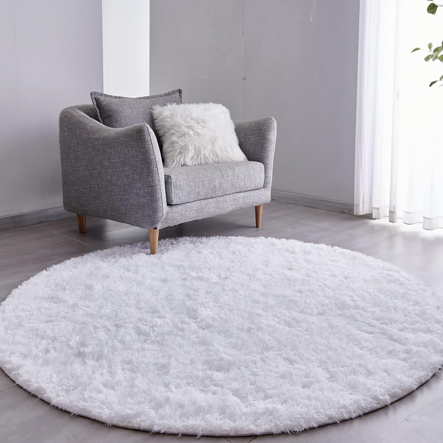 Rugs, Pads & Protectors - FJZFING White Round Rug Ultra-Soft Plush Modern 4x4 Circle Area Rug for Kid's Bedroom, Fluffy Shag Circular Rug for Nursery Room, Non-Slip Home Decor Cute White Carpet for Teen's Room
