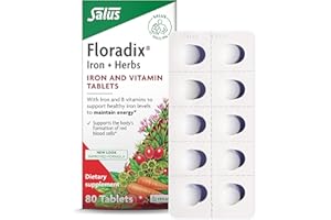 Floradix Iron Tablets - Iron Supplement with B Vitamins, Folic Acid, Vitamin C & More - Energy Support - Vegetarian & Gluten-Free - 80 Tablets (80 Servings)