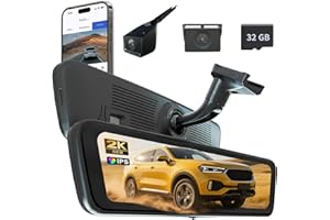 Sinjet 9.66″ OEM Rear View Mirror Camera, Dash Cam, Detached Front Lens, 2K, IPS Screen, Night Vision, Parking Monitor, 32GB SD, for Trucks, Vans, SUVs