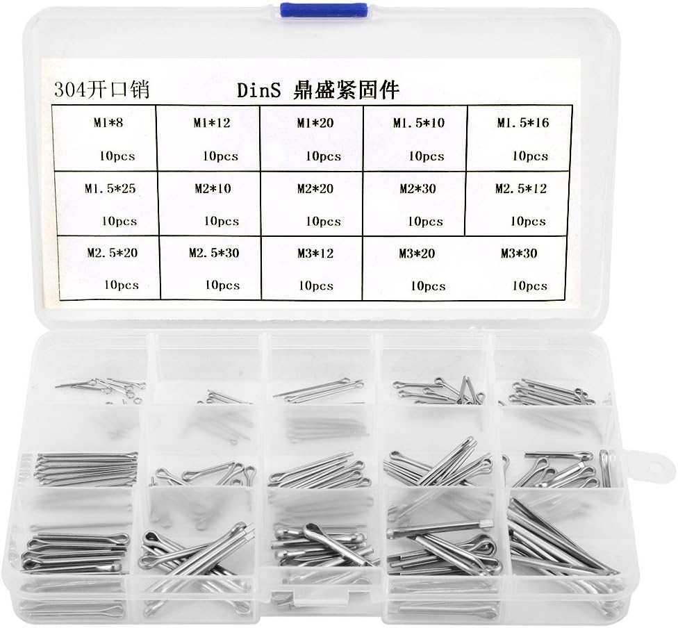Akozon 150Pcs Split-Cotter Pins 15 Kinds 304 Stainless Steel Kit M1-M3 Split Cotte