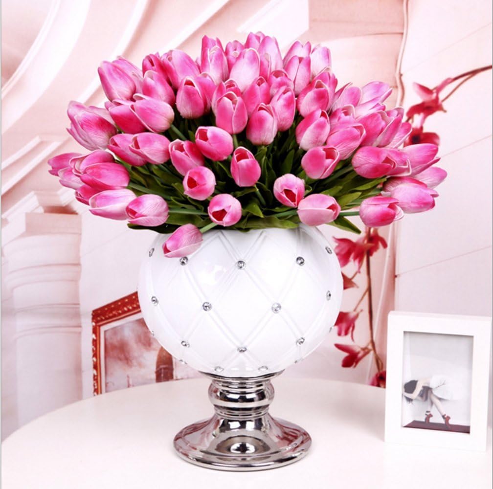 10PCS Wedding Decor PU Tulip Artificial Wedding Home Design Bouquet Flowers (darkpink)