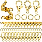 1000PCS Jewelry Making Accessories Set, 100 Lobster Claw Clasps 300 Crimp Beads Crimp Beads Clasps Caps 600 Open Jump Ring Connectors for DIY Bracelet Necklace Crafts Jewelry Making(Gold)