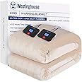 Westinghouse Electric Blanket King Size, Super Cozy Soft Flannel 100" x 90" Heated Blanket with 10 Fast Heating Levels & 1-12 Auto-Off, Machine Washable, ETL&FCC Certification, Beige