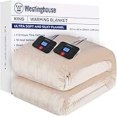 Westinghouse Electric Blanket King Size, Super Cozy Soft Flannel 100"" x 90"" Heated Blanket with 10 Fast Heating Levels & 1-12 Auto-Off, Machine Washable, ETL&FCC Certification, Beige