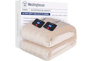 Westinghouse Electric Blanket King Size, Super Cozy Soft Flannel 100"" x 90"" Heated Blanket with 10 Fast Heating Levels & 1-12 Auto-Off, Machine Washable, ETL&FCC Certification, Beige