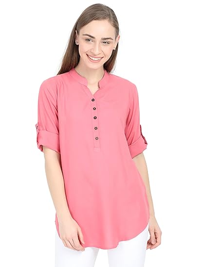 Women's Rayon Solid Short Top/Short Kurti (Pink)
