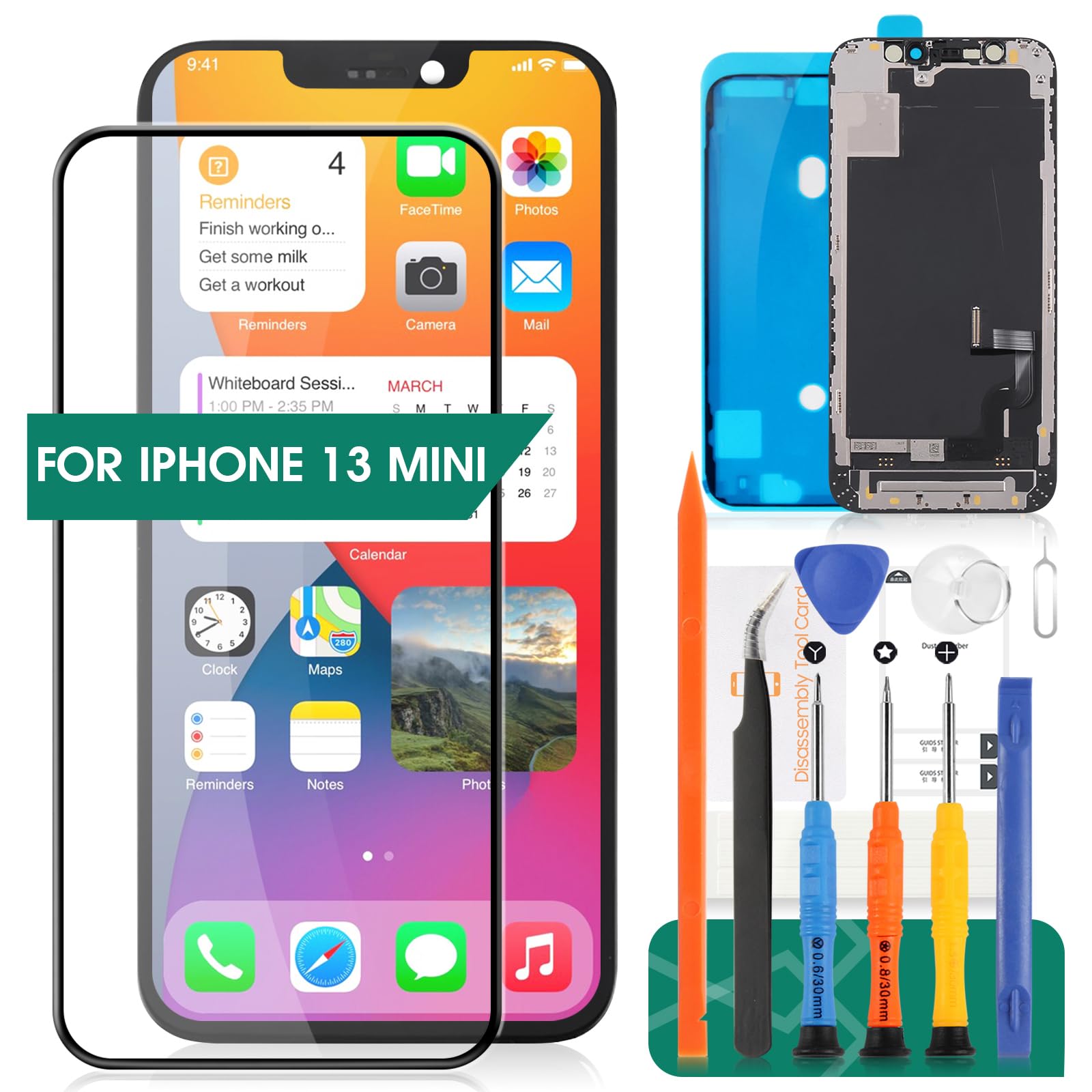 For iphone 13 MINI Screen Replacement For iphone 13 MINI LCD Display For iphone 13 MINI Touch Screen A2628 Digitizer Assembly Repair Kits(Black)