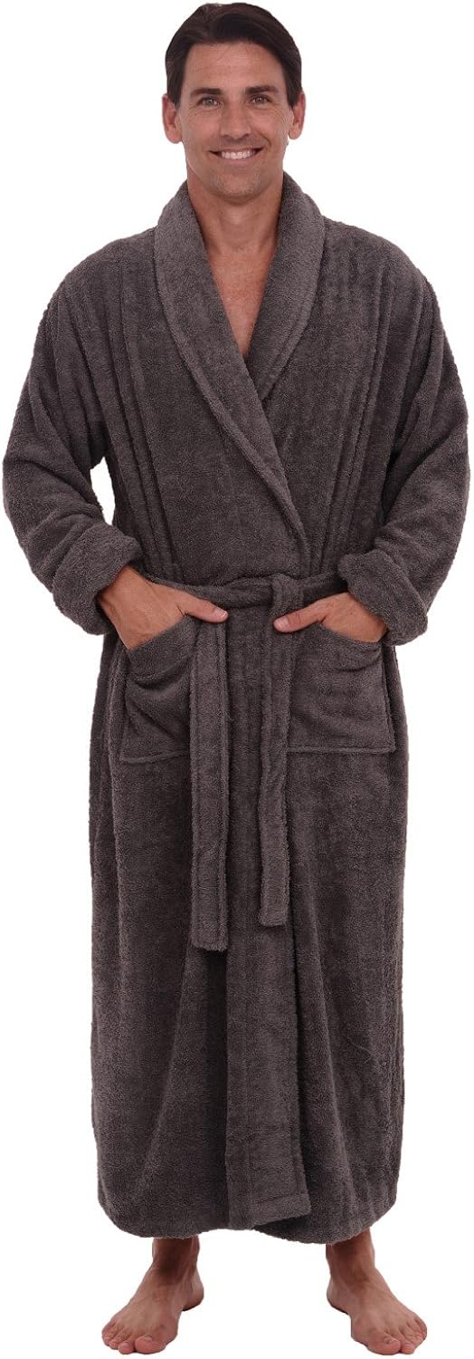 Alexander Del Rossa Mens Terry Cloth Cotton Robe, Big and Tall Bathrobe, 1XL 2XL Grey(A0126STL2X