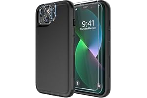 Diverbox for iPhone 13 Case [Shockproof] [Dropproof] [Tempered Glass Screen Protector + Camera Lens Protector],Heavy Duty Protection Phone Case Cover for Apple iPhone 13 (Black)