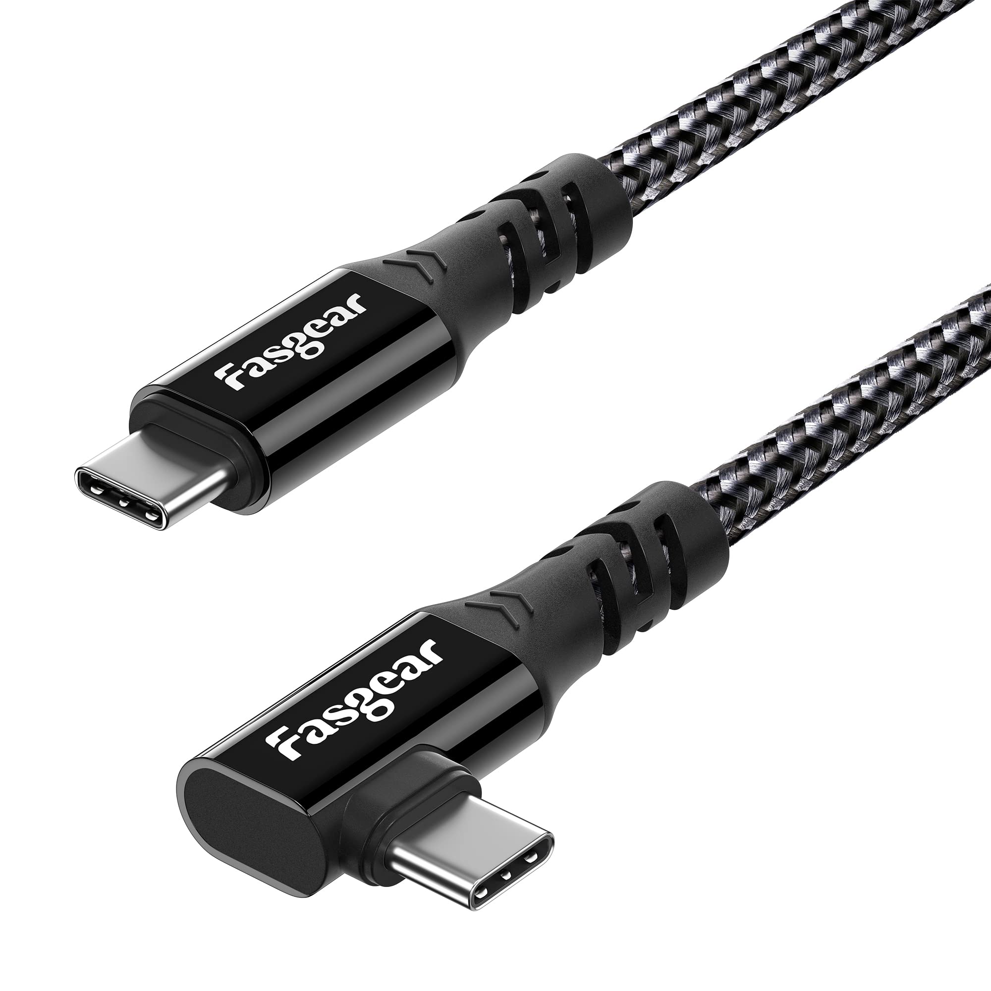 Fasgear USB C to USB C 3.2 Gen 2x2 Cable, 4K Video Braided 90 Degree Type C Cord [20Gbps,100W] Compatible for MacBook Pro, iPad Pro,Tablets,Dell Laptops,Monitors,Galaxy S24,10ft,Black