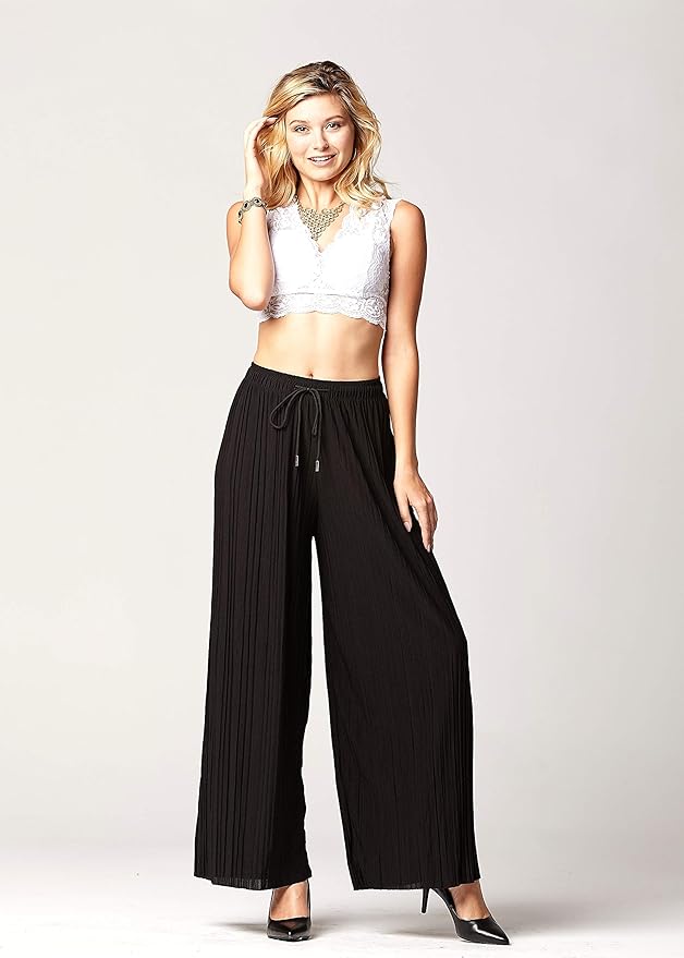 Regular and Plus Sizes Premium Stretch Palazzo Pants for Women High Waisted Micro Pleated